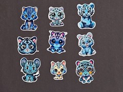 Blue Tiger Kawaii Sticker’s. 9 pack