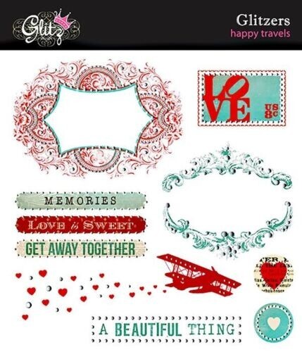 GLITZ IT NOW GLITZERS HAPPY TRAVRLS TRANSPARENT STICKERS WITH BLING