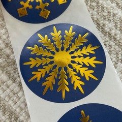 24 Gold Snowflake Stickers 1.5” Blue Winter Envelope Seals Holiday Gift Labels