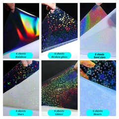 36 Sheets Holographic Sticker Paper Clear Vinyl Rainbow Glitter