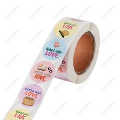 500pcs 1in Baked with Love Stickers Round Shaped Chrome Paper For Bakery Cafe