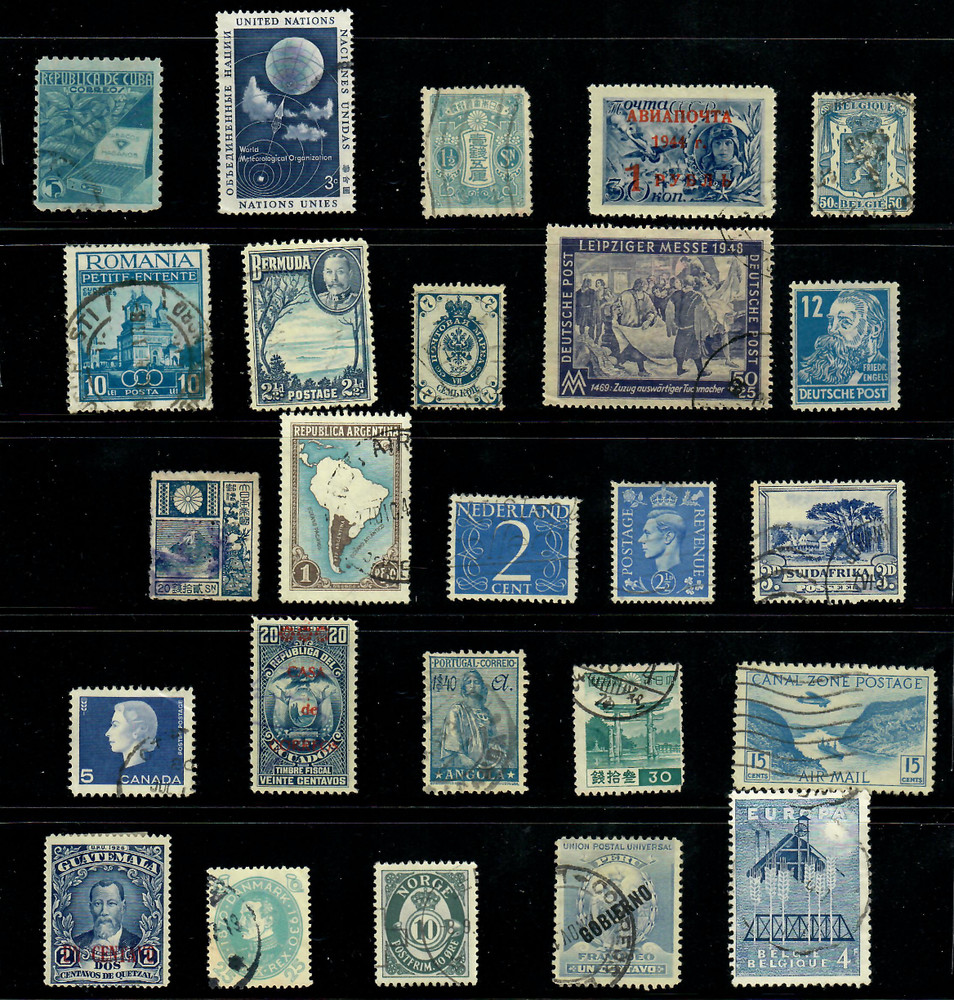 25 Blue Slate Indigo Steel Worldwide Used Stamps Color Lot — Crafts Art (WM251)