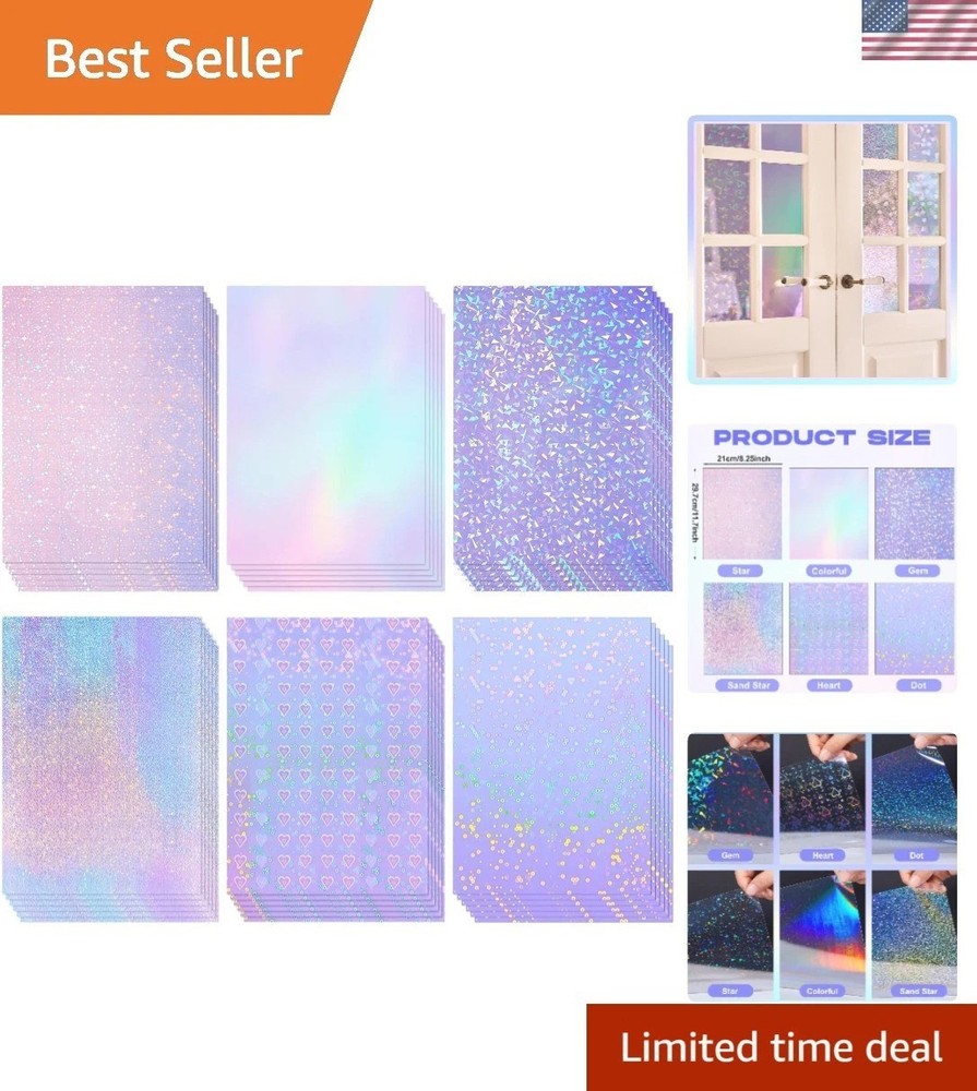 Self-Adhesive Holographic Vinyl Sheets – 36 Colorful A4 Films for Crafts