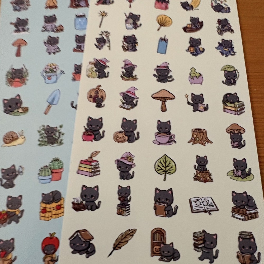 Small Kawaii Black Cat Sticker Sheets Planner, Scrapbooking, Sticker Charts