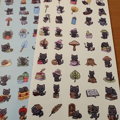 Small Kawaii Black Cat Sticker Sheets Planner, Scrapbooking, Sticker Charts