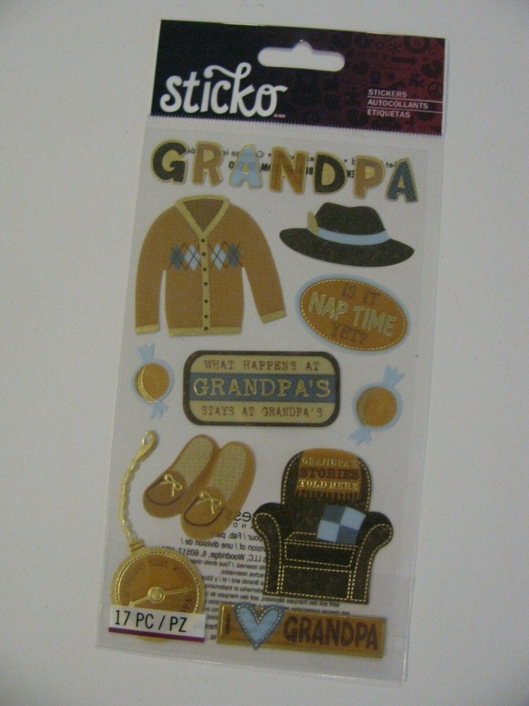 Sticko Stickers GRANDPA Nap Time, Sweater, Slippers 17 Pieces NIP