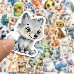 50 pcs Animals Cute Creative PVC Stickers, Cartoon Patterned, Self-Adhesive
