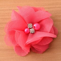 DIY Chiffon Fabric Flower with Pearls and bling Rhinestone Embellishment Craft