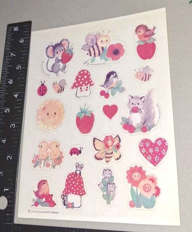 vintage Stickers,Hallmark Tiny Items Birds Squirrel Cats Bug More 1 Sheet