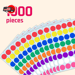 1000 Pack, 1 inch – Colored Round Circle Dot Stickers, Garage Yard Sale Price St