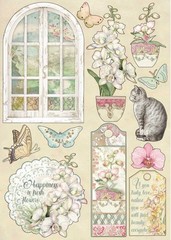 Stamperia Wooden Shapes A5 Window, Orchids & Cats