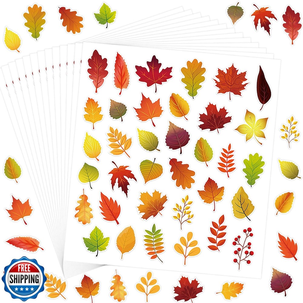 Wonmon 700 PCS Fall Leaves Stickers for Kids, Assorted Thanksgiving Maple Lea