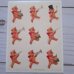 Vintage Hallmark Teddy Bear with Instruments Drum Bugle Flute Christmas 3 Sheets