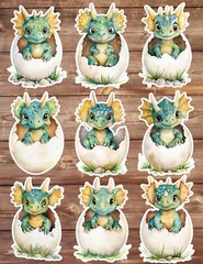Hatching Dinosaur Die Cut Vinyl Stickers Set Scrapbooking Laptop Water Bottle