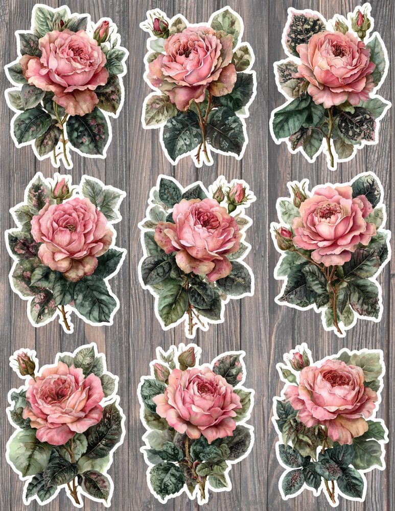 Dusty Pink Rose Die Cut Vinyl Stickers Set Scrapbooking Laptop Water Bottle