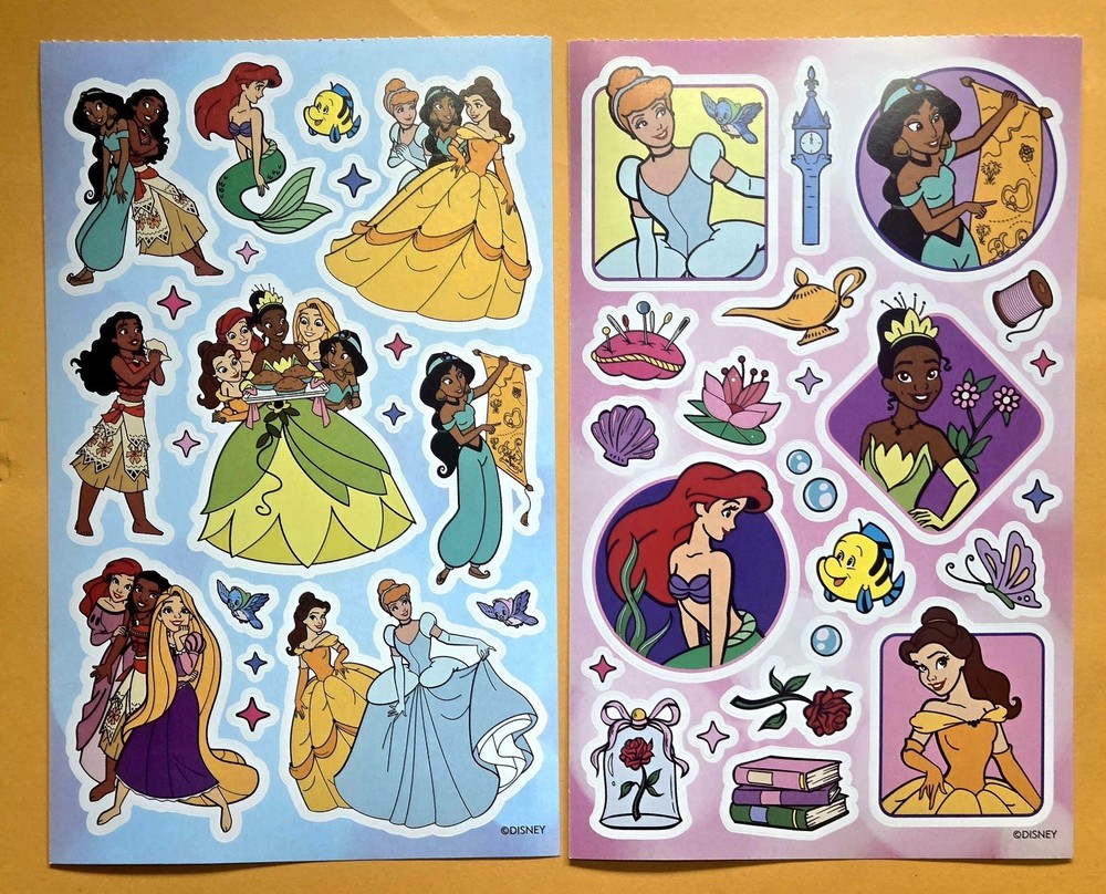 Disney, Princess Sticker Sheet, Lot Of 2