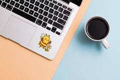 Strong Cute Bee Sticker – Chibi Vinyl Decal with Flower and Flex Pose
