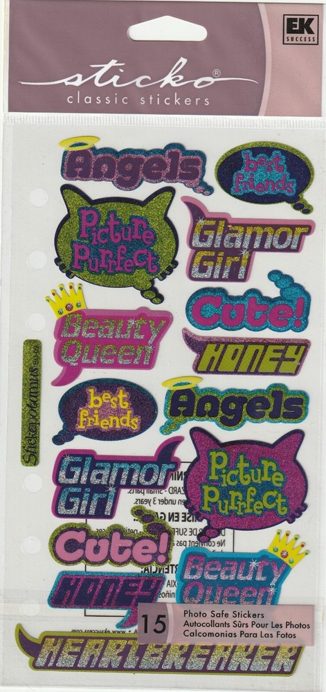 Sticko Classic Mylar stickers GIRL SPARKLE CAPTIONS theme 50515 FAST FREE ship!