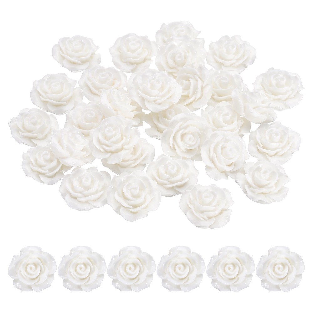20mm Rose Flower Resin Cabochon, 30 Pcs Mini Rose Flower Resin, White