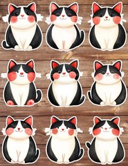 Kawaii Black and White Cat Vinyl Stickers Set Scrapbooking Laptop Waterbottle