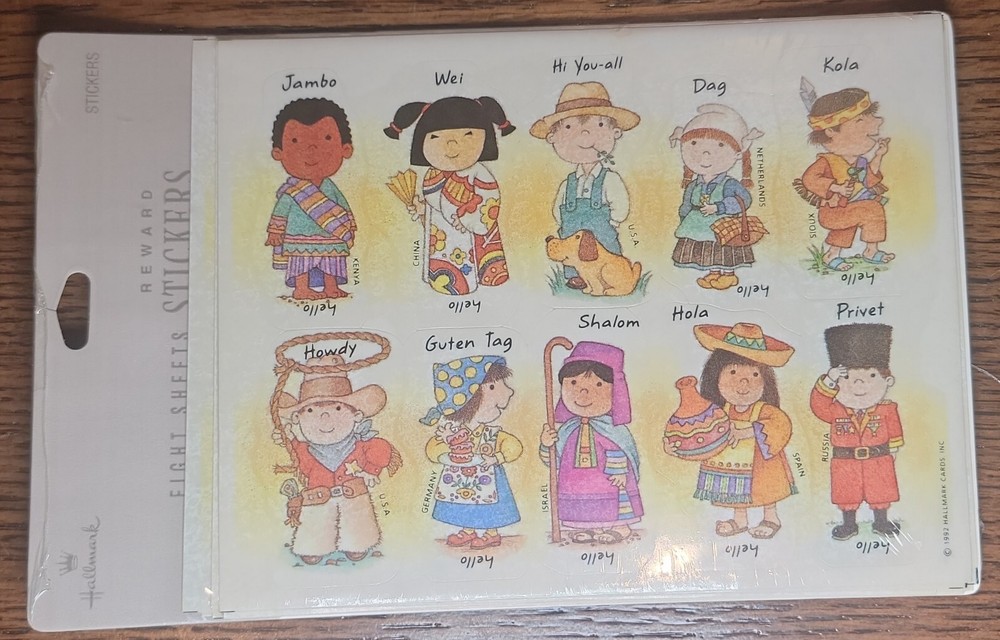 Hallmark Foreign American English Japanese Chinese Children Kids Stickers Lot