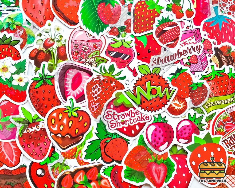 50 pcs «Strawberry» Sticker Pack Kawaii Fruit Chocolate Dessert Strawberry Cake