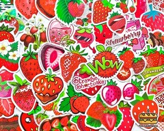 50 pcs «Strawberry» Sticker Pack Kawaii Fruit Chocolate Dessert Strawberry Cake