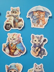 STICKERS x 10 Cat Kitty Bike Vintage Coat Pilot Kitten Cartoon CAT4