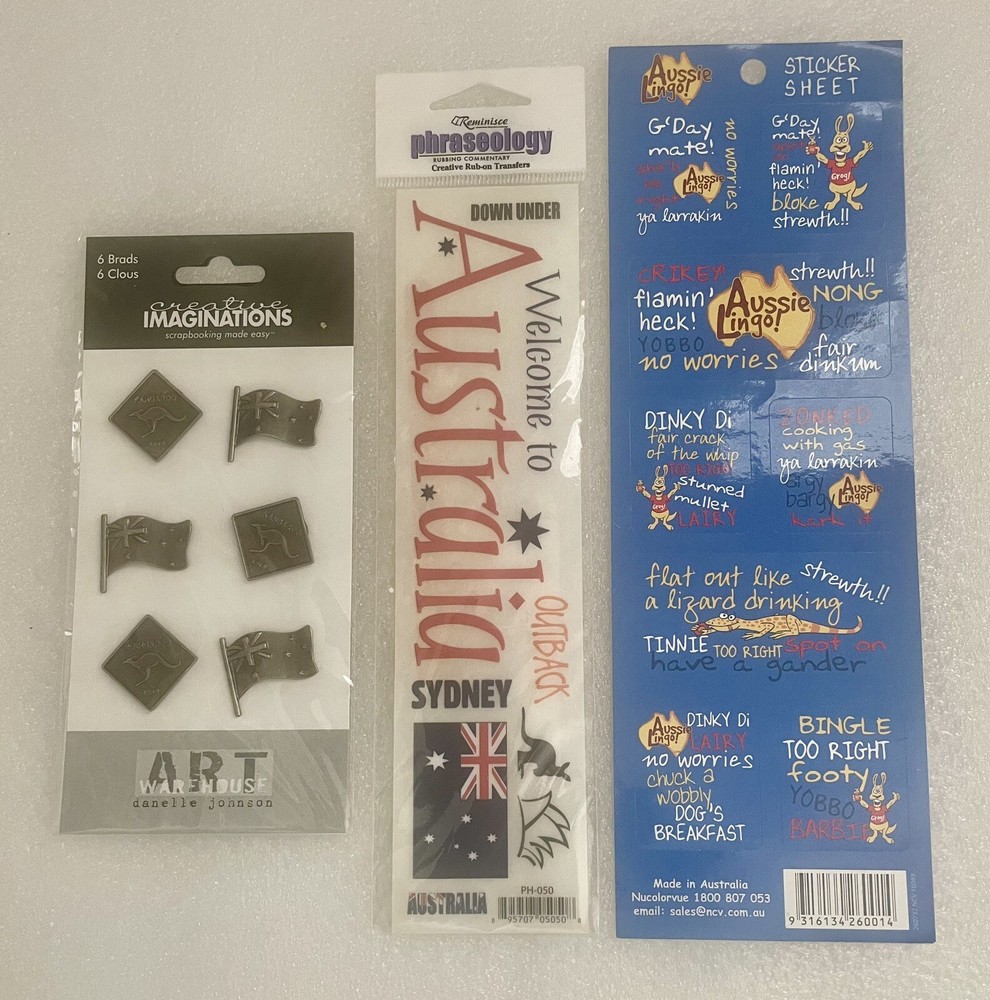 Rub On Transfer Stickers Aussie Lingo Craft Scrapbook Brads Australia Travel