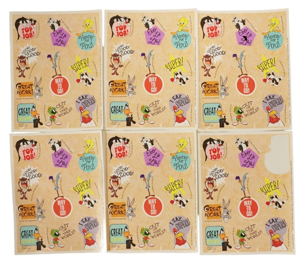 Vintage Warner Bros Looney Tunes Reward Stickers 6 Sheets Hallmark 1997 Lot