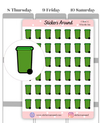Green Wheelie Bin Icon Planner Sticker, Garden Bin Sticker for Calendar, C0106-G