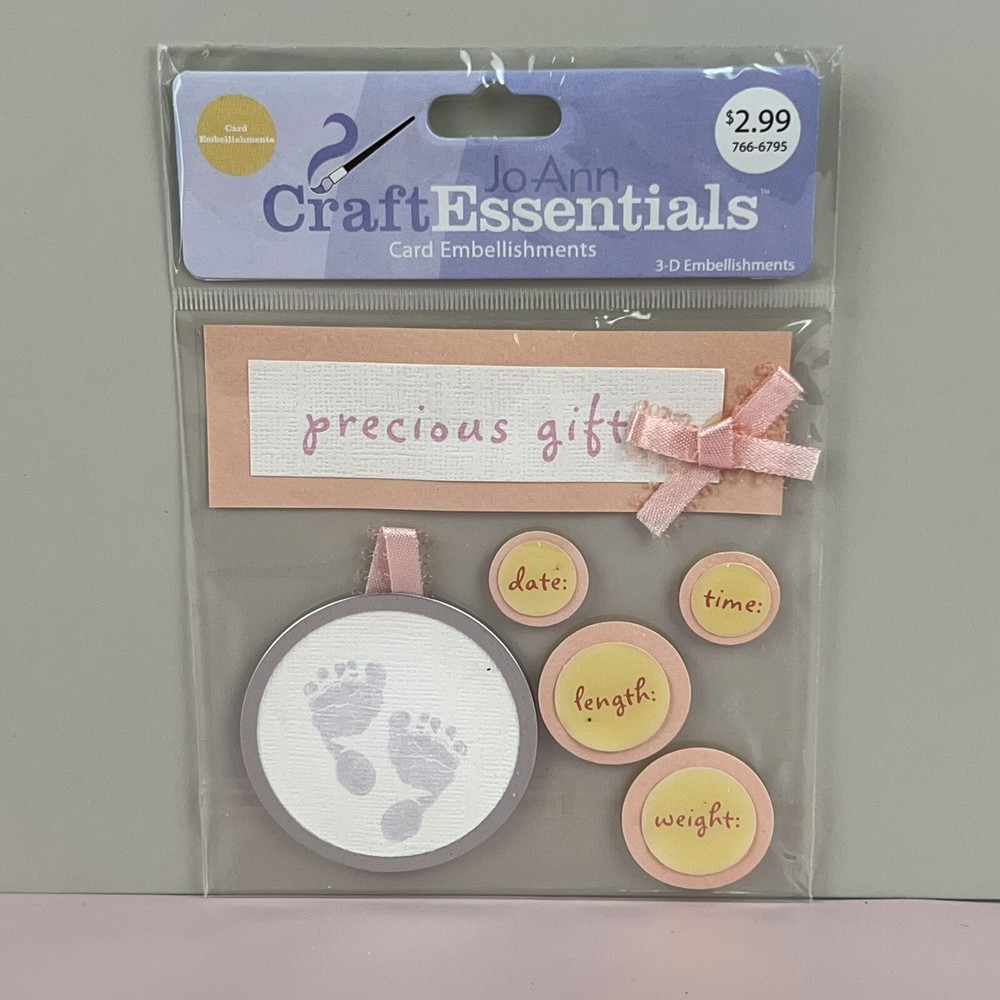 JoAnn Craft Essentials 3D New Baby Girl Dimensional Embellishments Footprint New