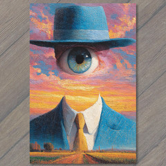 STICKER Surreal Eye Man Fedora Sunset Landscape
