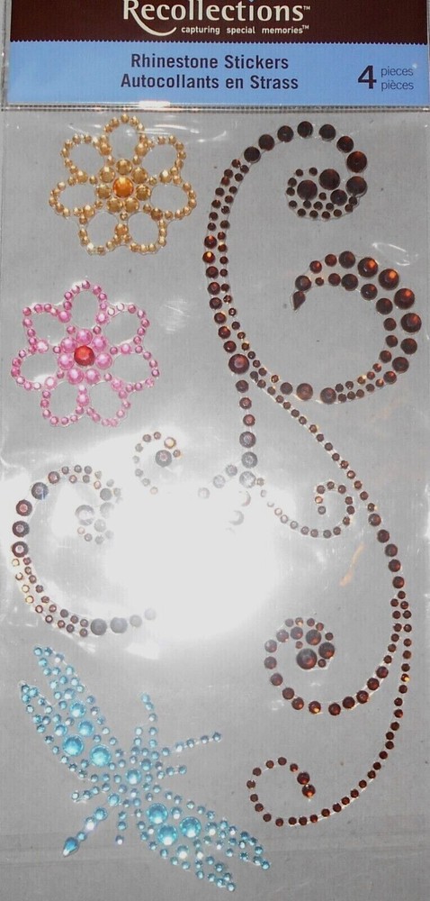 Bronze Flourish Orange Pink Flower Dragonfly Bling Gems Recollections Stickers