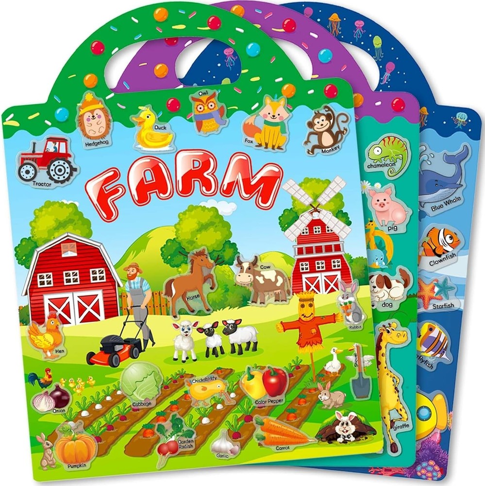 iGetooy Reusable Sticker Books for Toddlers 1-3, 3 Sets Sticker Books for Toddle