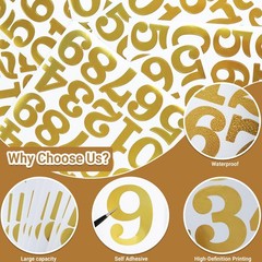 8 Sheets 2 Inch Gold Number Stickers, Adhesive and 2 inch,