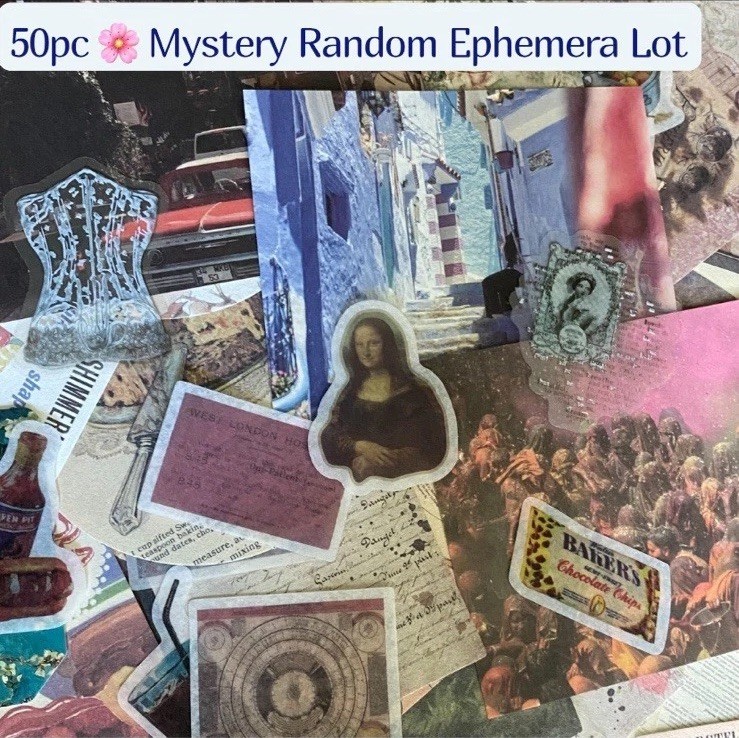 50pc ✿ Mystery Random Ephemera Lot – Junk Journal & Scrapbook Supplies
