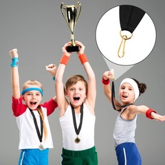 Black Neck Ribbon Snap Clips Blank Medal Solid Award Lanyards Holder 100 PCS