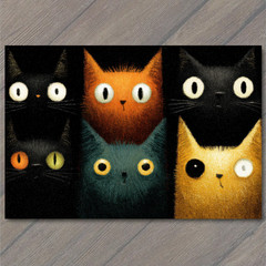 STICKER Adorable Black And Gray Cats With Funny Wide Eyes Halloween