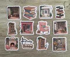 12 Vintage Bookshop Junk Journal Stickers Scrapbook Supply Papercraft Ephemera