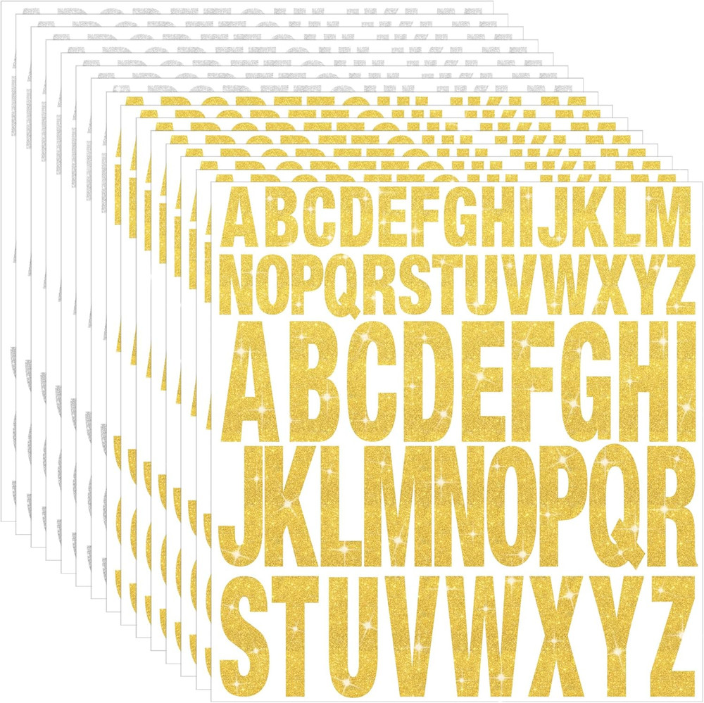 15 Sheets Letter Stickers Glitter Capital Letters Large Self-Adhesive Vinyl Alph