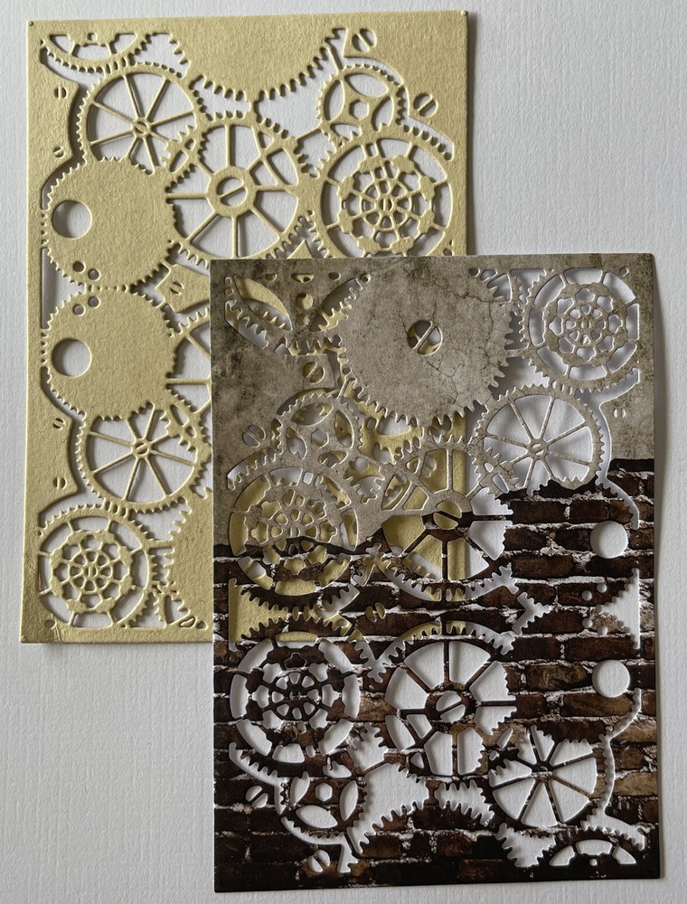 GEAR CARD PANEL Die-Cut(2pc) Steampunk•Cogs•Sprocket •Earthtone•Machine•Antique•