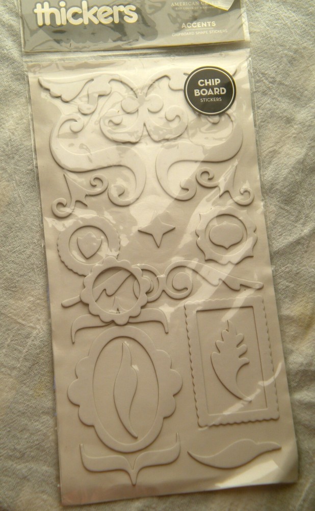 NEW THICKERS CHIP BOARD STICKERS American Crafts Accents Shapes Frames WHITE