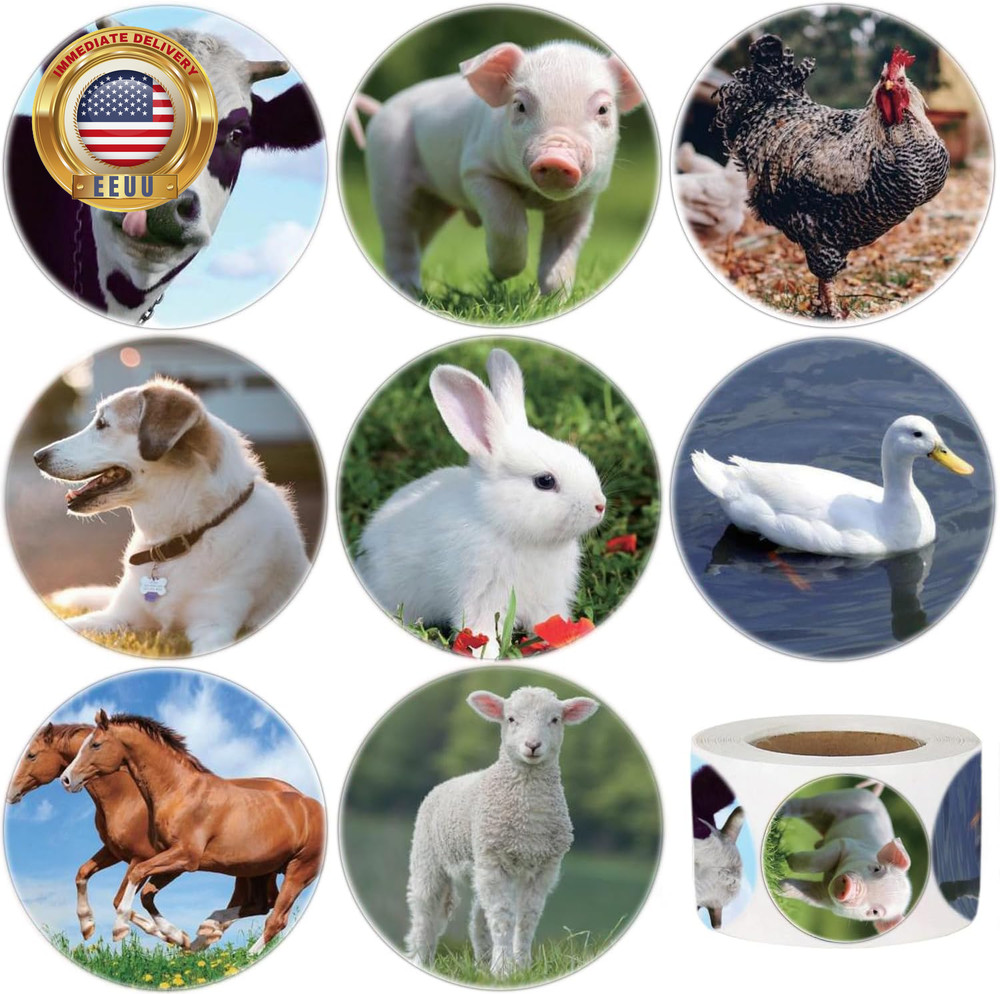 Farm Animal Stickers Roll for Kids 600Pcs round Farm Animals Label Stickers for