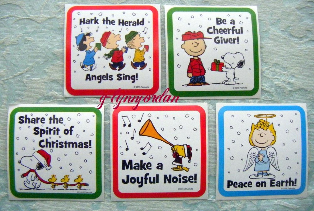 5 Peanuts CHRISTMAS HOLIDAY 2.5 X 2.5″ Square Craft Stickers NEW