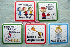 5 Peanuts CHRISTMAS HOLIDAY 2.5 X 2.5″ Square Craft Stickers NEW