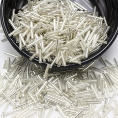 600 Glass Tube Bugle Beads 2X16mm White Silver-Lined + Storage Box