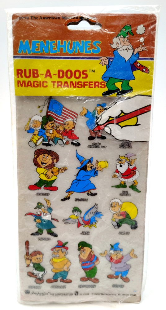 Vintage MENEHUNES Rub-A-Doos Magic Transfers Decals 1979 Imperial Toys