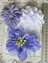 Mixed LAVENDER& WHITE Fabric Organza Lace 3 Flower Pk 7-11cm across Manor House
