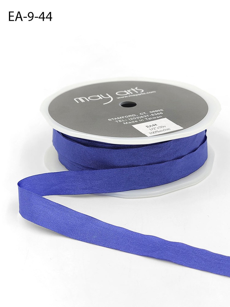 May Arts – 1/2 Inch Wrinkled Faux Silk Ribbon with Cut Edge, Periwinkle, EA44